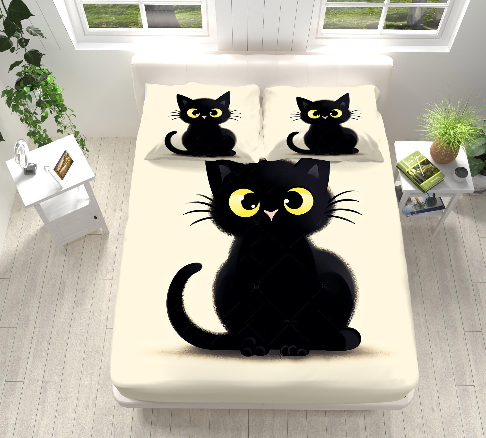 Amazon｜WJYMJJ ボックスシーツ シングル100×200cm 黒猫 ベッドカバー
